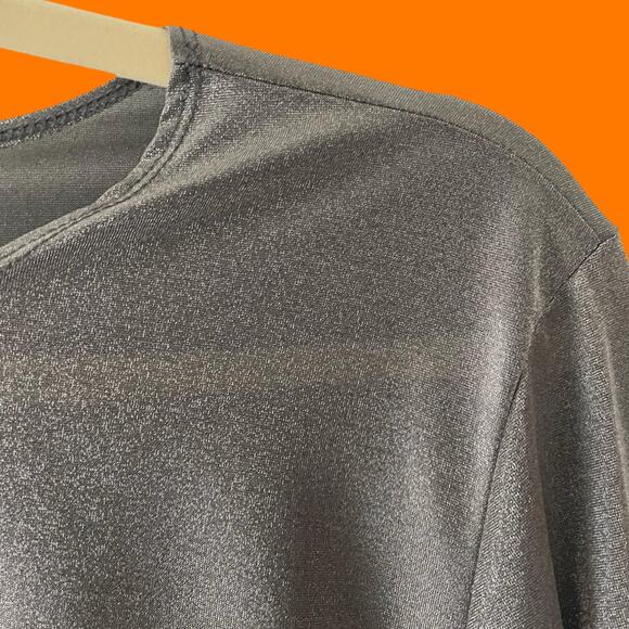 90's vintage dark gray metallic iridescent semi sheer long sleeve top M/L - Picture 2 of 5